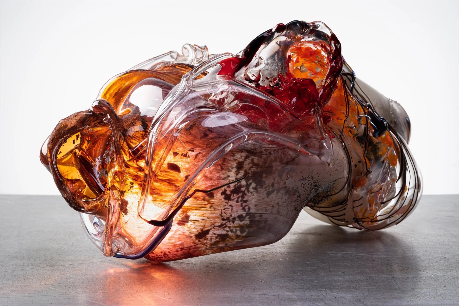 Faun's Flesh I, blown and sculpted glass, photographed in the studio
